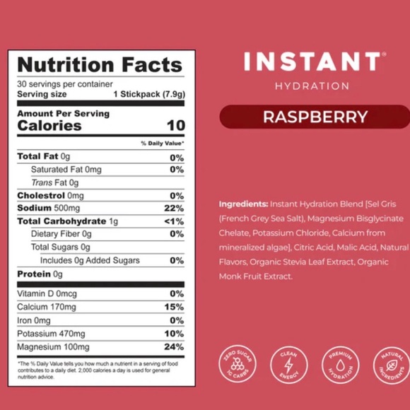 🆕 INSTANT HYDRATION Premium Electrolyte Drink Mix -Raspberry (30 per box) - Picture 4 of 11